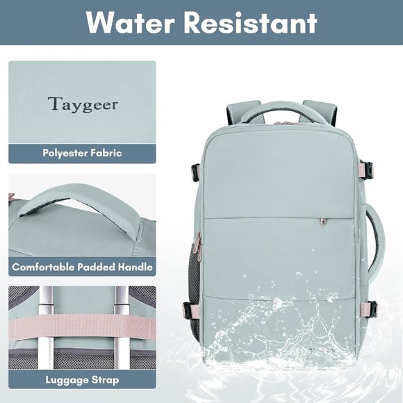 Taygeer Women's Powder Blue Travel Backpack Carry On 15.6inch Laptop Backpack - Picture 7 of 9